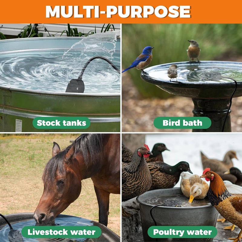 Loyala Chicken Waterer Heater, 250W Submersible Poultry Waterer Heater Bird Bath Heater, Thermostatic Control Chicken Waterer Deicer Ice Melter for Bird Duck Goose Cow to Drink Warm Water - Image 5